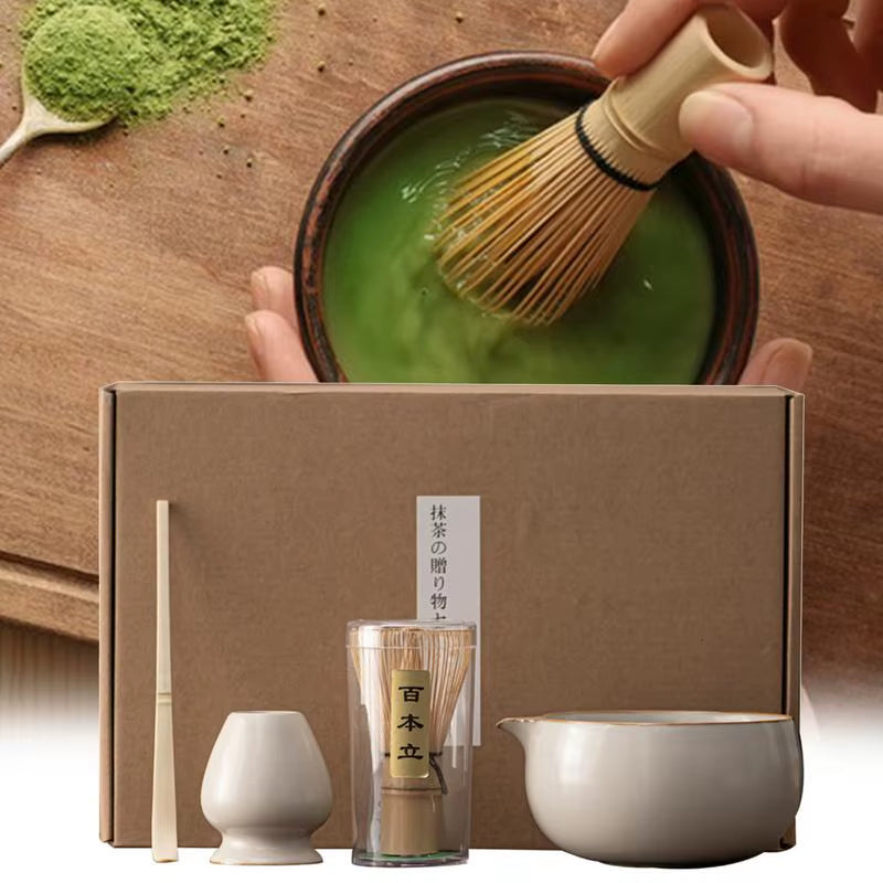 Matcha Bowl with Spout Japanese 4 Piece Matcha Powder Kit Matcha Whisk and Holder Matcha Accessories for Enjoy Alone or Share