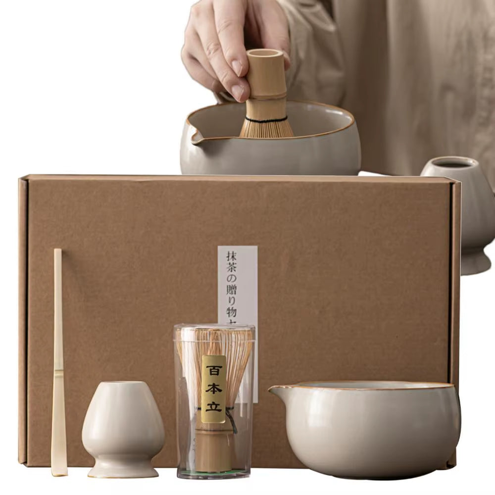 Matcha Bowl with Spout Japanese 4 Piece Matcha Powder Kit Matcha Whisk and Holder Matcha Accessories for Enjoy Alone or Share