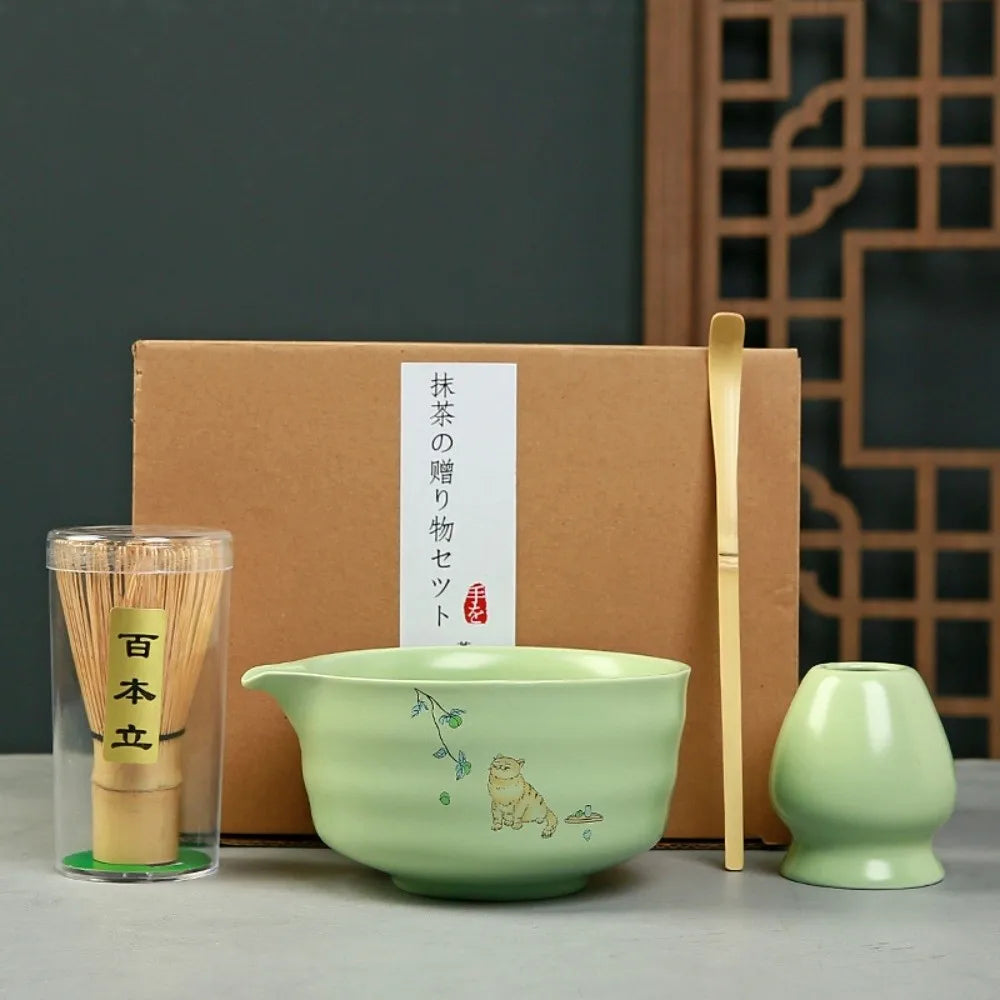 Tea Sticks Japanese Matcha Tea Set Matcha Spoon Tea-Making Tools Matcha Brush Match Bowl Bamboo Ceramic Matcha Whisk Set