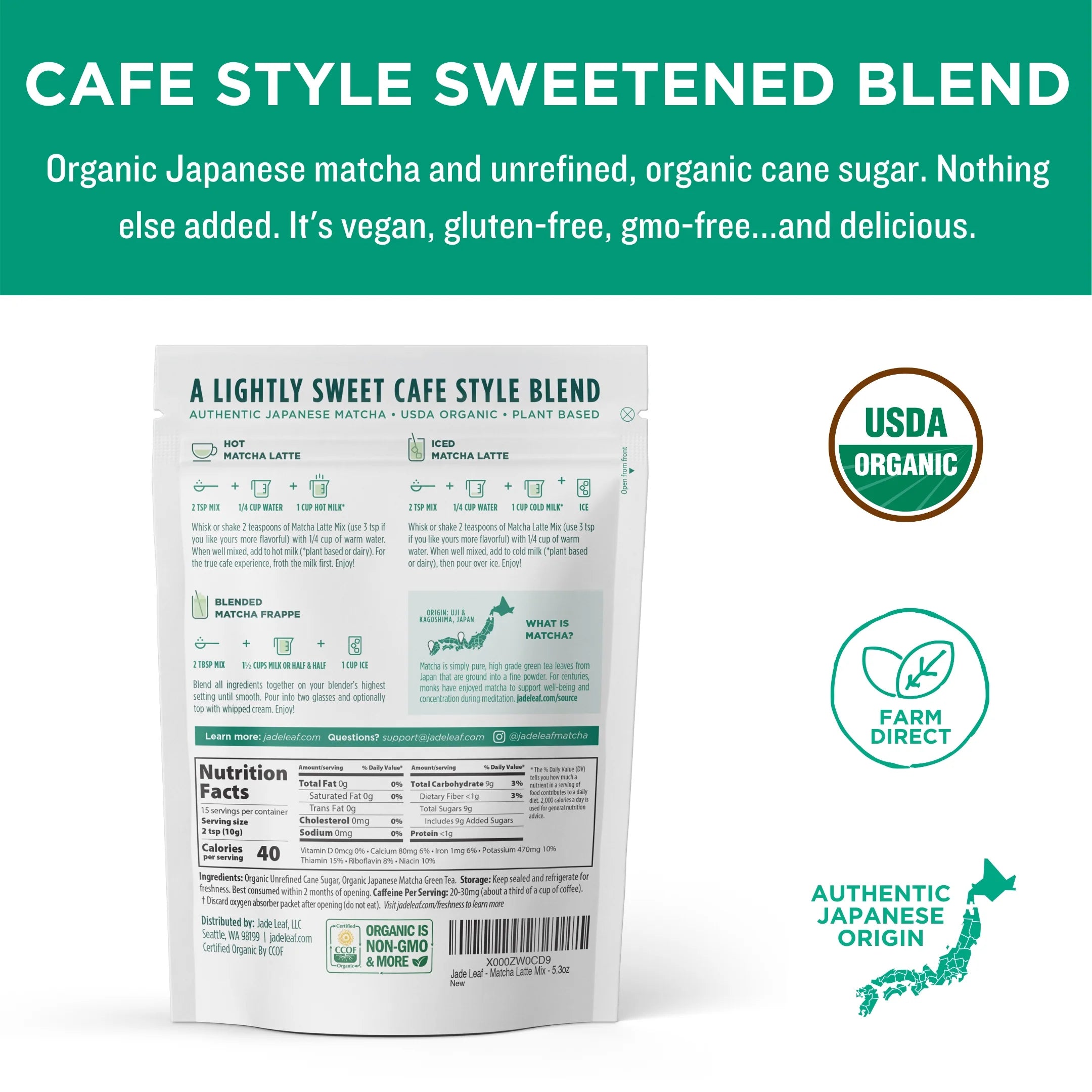 Organic Cafe Style Sweetened Matcha Latte Mix - Original