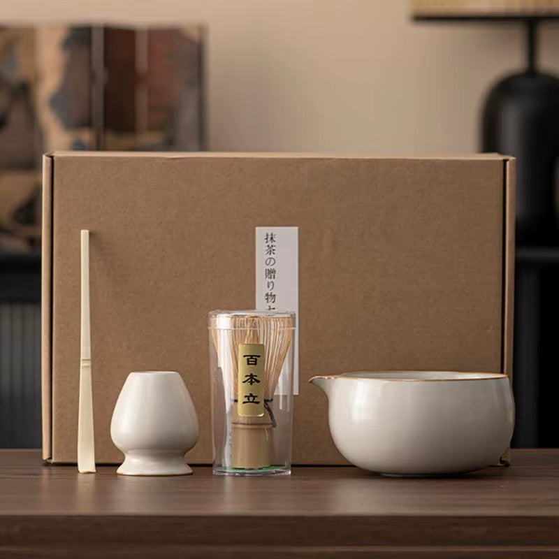 Matcha Bowl with Spout Japanese 4 Piece Matcha Powder Kit Matcha Whisk and Holder Matcha Accessories for Enjoy Alone or Share