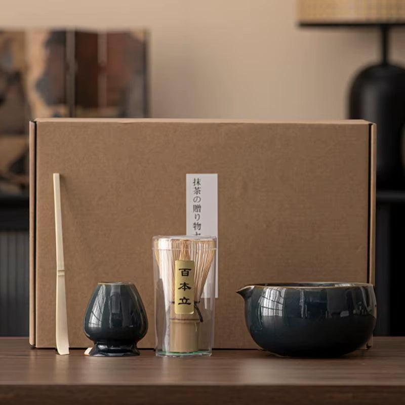 Matcha Bowl with Spout Japanese 4 Piece Matcha Powder Kit Matcha Whisk and Holder Matcha Accessories for Enjoy Alone or Share