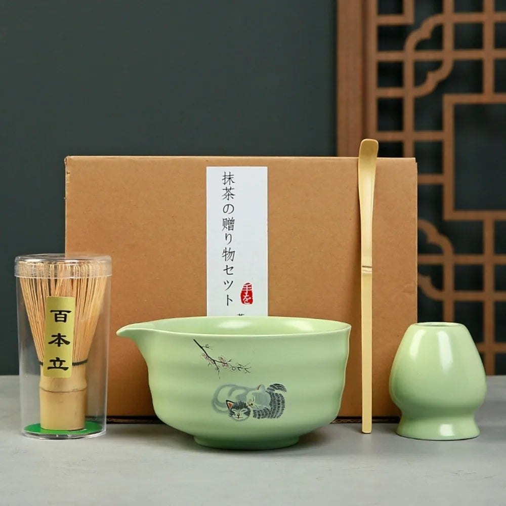 Tea Sticks Japanese Matcha Tea Set Matcha Spoon Tea-Making Tools Matcha Brush Match Bowl Bamboo Ceramic Matcha Whisk Set