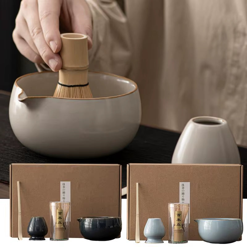 Matcha Bowl with Spout Japanese 4 Piece Matcha Powder Kit Matcha Whisk and Holder Matcha Accessories for Enjoy Alone or Share