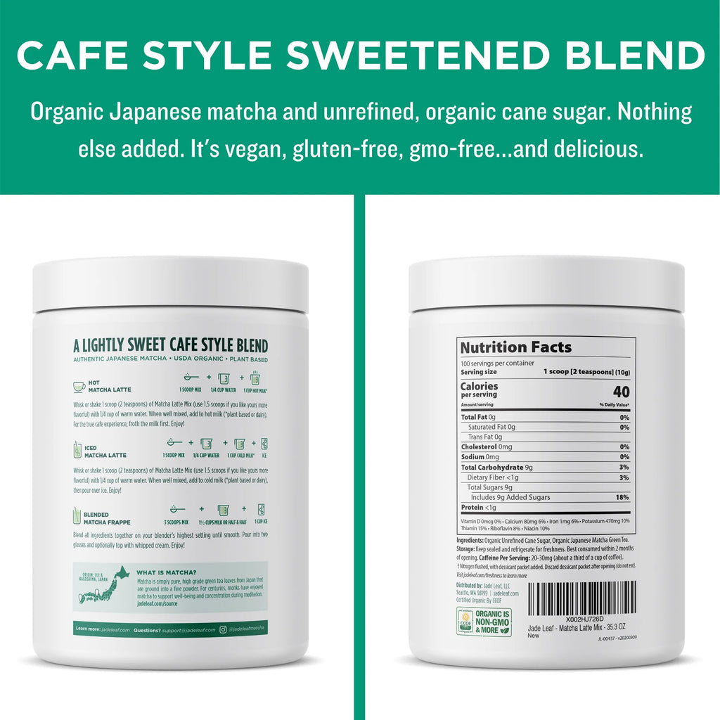 Organic Cafe Style Sweetened Matcha Latte Mix - Original