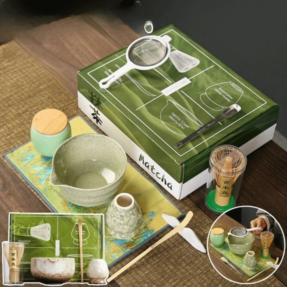 Tea Sticks Japanese Matcha Tea Set Matcha Spoon Tea-Making Tools Matcha Brush Match Bowl Bamboo Ceramic Matcha Whisk Set