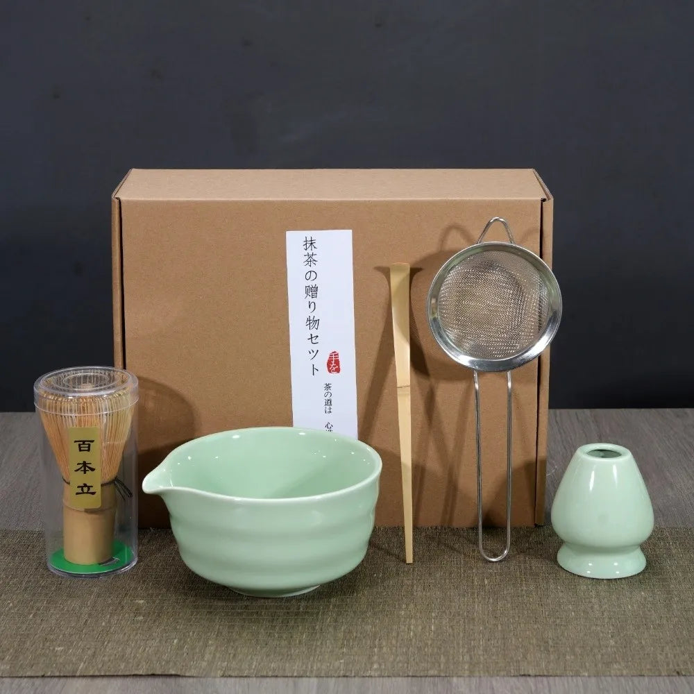 Tea Sticks Japanese Matcha Tea Set Matcha Spoon Tea-Making Tools Matcha Brush Match Bowl Bamboo Ceramic Matcha Whisk Set